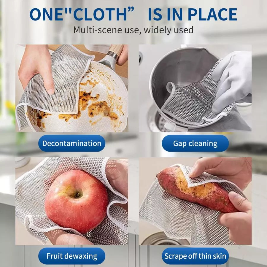 Multipurpose Double-Layer Steel Non-Scratch Dish Cloth - Pack Of 10