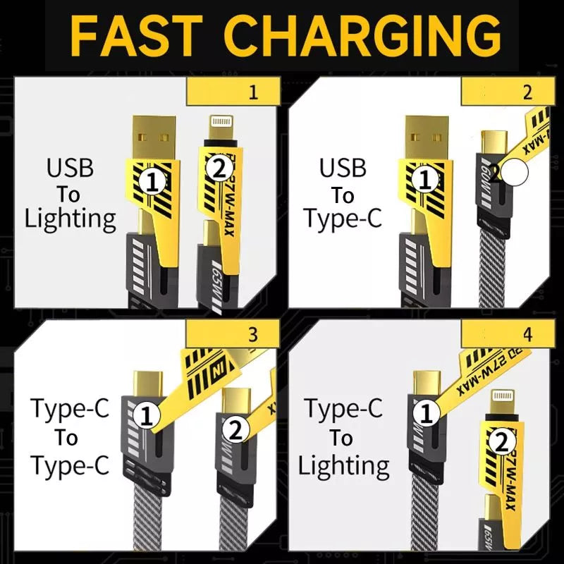 65W 4-in-1 Convertible Fast Charging Cable