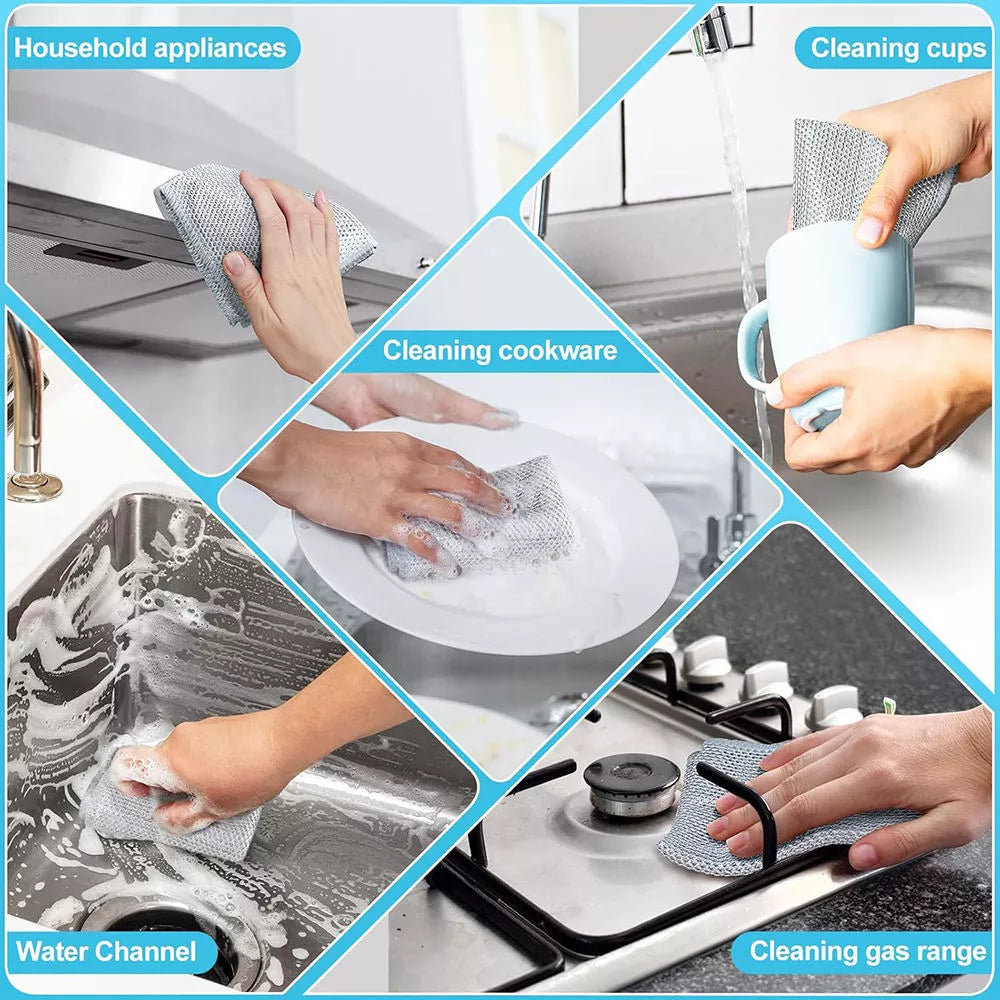 Multipurpose Double-Layer Steel Non-Scratch Dish Cloth - Pack Of 10